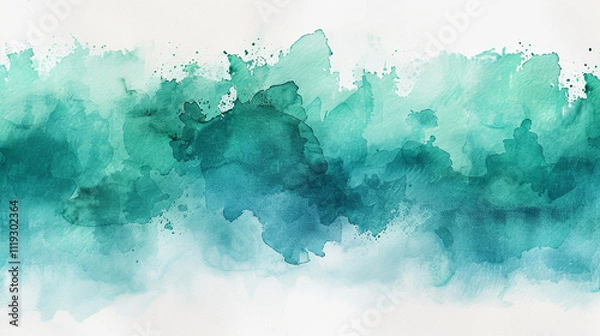 Fototapeta Abstract watercolor strokes in teal and green merge smoothly, offering a dynamic and fluid backdrop suitable for modern banners.