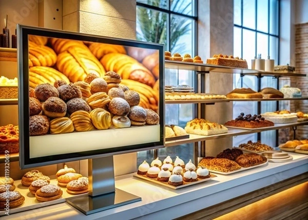 Fototapeta Bakery Digital Menu Board Mockup - Blank Screen - High-Resolution Image - Modern Design