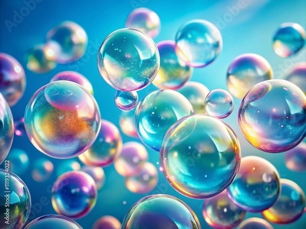 Fototapeta Floating Bubbles on a Soft Blue Background - AI Art