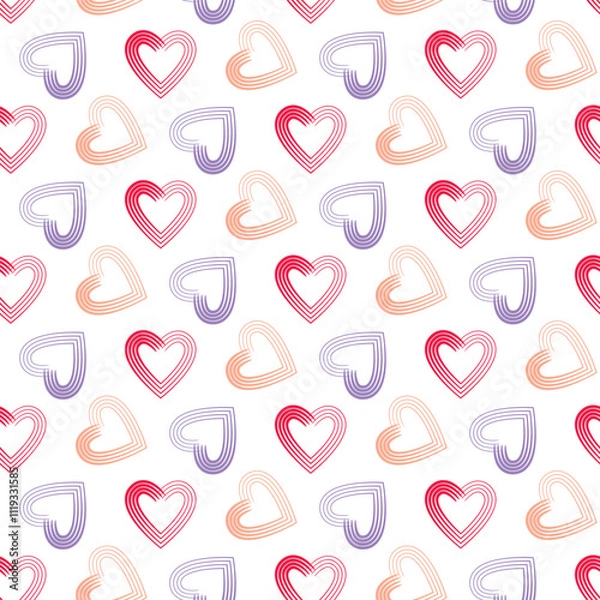 Fototapeta Seamless pattern of doodle hearts on isolated background. Romantic love design for love, Valentine’s day, mother’s day, wedding celebration, greeting card, invitations, scrapbooking.