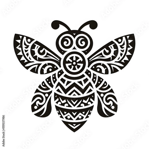 Fototapeta AI Generate of Bee Shape in Samoan Art style isolated in white