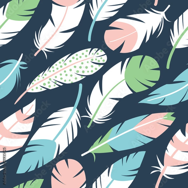 Fototapeta  Bird feathers vector seamless pattern