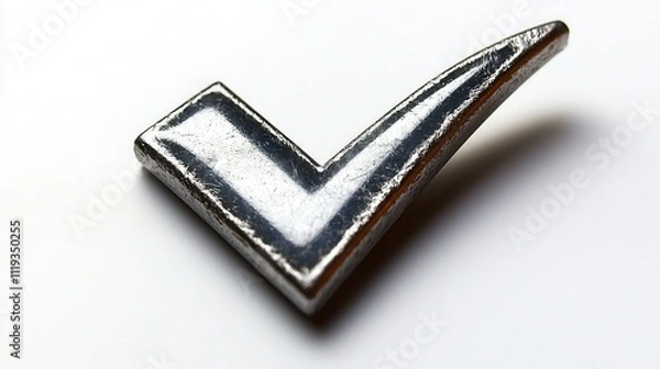 Obraz Shiny Metallic Checkmark Symbol on White Surface for Approval