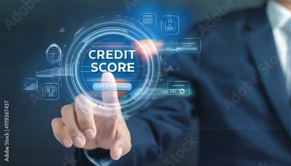 Fototapeta businessman pressing virtual button