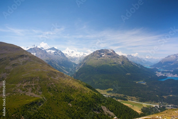 Fototapeta Panorama of the Upper Engadine from Muottas Muragl