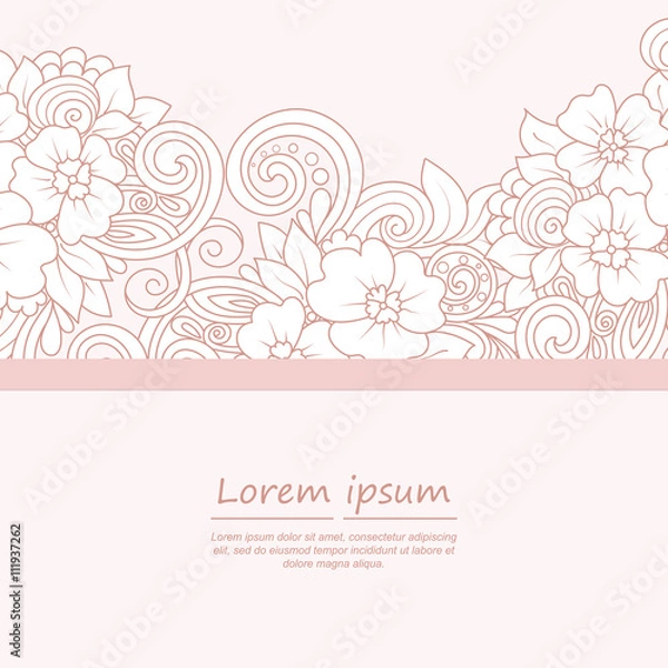 Obraz Vector card template with floral pattern. Hand drawn zentangle background