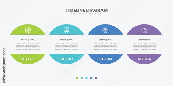 Fototapeta Timeline Creator infographic template. 4 Step timeline journey, calendar Flat simple infographics design template