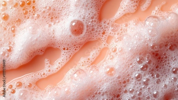 Fototapeta Close-up View of Delicate Pink Soap Foam with Bubbles
