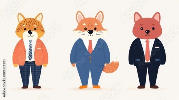 Fototapeta Cartoon Animated Charming Animal Leaders Posing for a Corporate Team Photo in a Formal Business Setting Showcasing Leadership Success and Teamwork