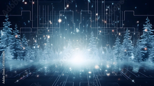 Fototapeta Cyber winter background, copy space for text