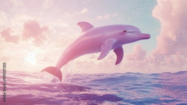 Fototapeta  dolphin leaps gracefully above ocean waves during a colorful sunset 