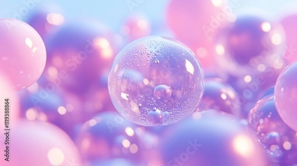 Fototapeta  close-up of translucent bubbles in pastel colors, creating a dreamy, abstract atmosphere 