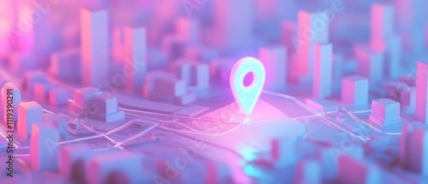 Fototapeta  vibrant 3D map with a location pin, illustrating navigation and urban planning 