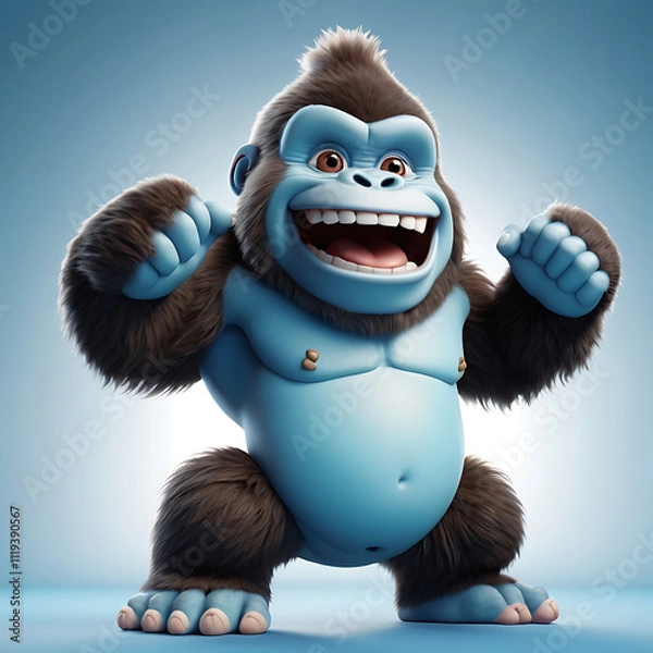 Obraz 3d, cute fat furry kingkong, satisfied expression, smooth white gradient background, cartoon style, minimalism, Canon camera, studio lights.