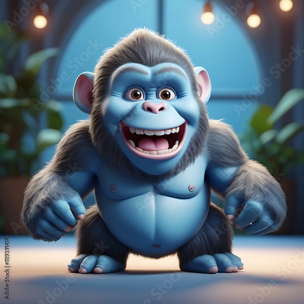 Obraz 3d, cute fat furry kingkong, satisfied expression, smooth white gradient background, cartoon style, minimalism, Canon camera, studio lights.