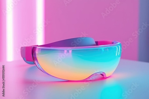 Fototapeta Futuristic eyewear with a vibrant gradient design against a neon backdrop 