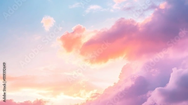 Fototapeta  serene sky at sunset with soft pink and purple clouds 