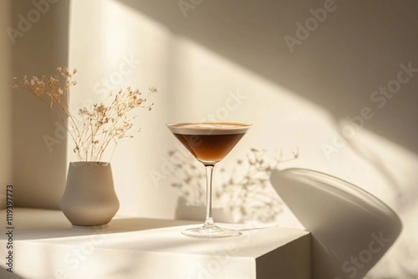 Fototapeta Elegant cocktail on a minimalist table with soft natural lighting