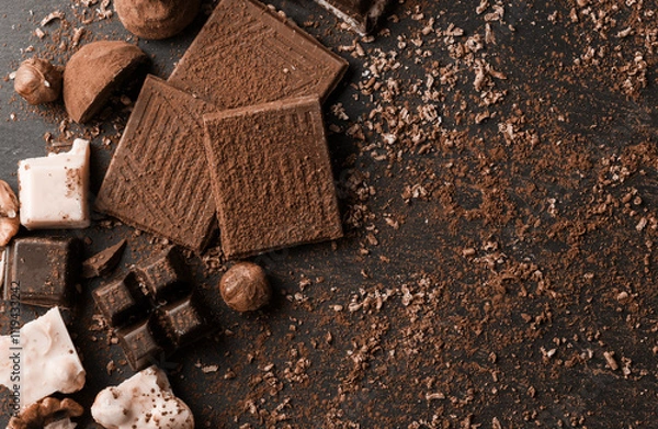 Fototapeta Delicious chocolate of various kinds. New trending colour of the 2025 year 