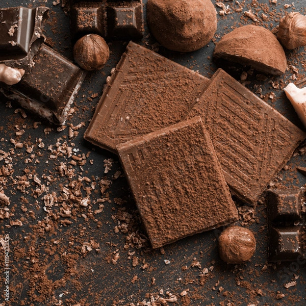 Fototapeta Delicious chocolate of various kinds. New trending colour of the 2025 year 
