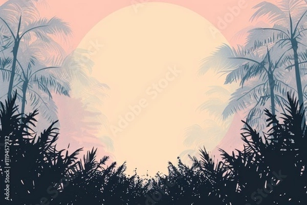 Fototapeta A forest with a large sun in the background