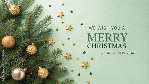Obraz We wish you a Merry Christmas and Happy new year greeting background template
