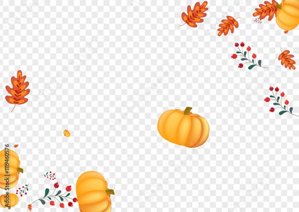 Obraz Green Pumpkin Background Transparent Vector. Orange Cute Card. Red Vegetable Decorative Texture. Plant Vibrant. Autumn Banner.