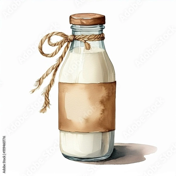 Obraz This charming watercolor illustration of a milk bottle is perfect for ecobranding purposes and food blogs