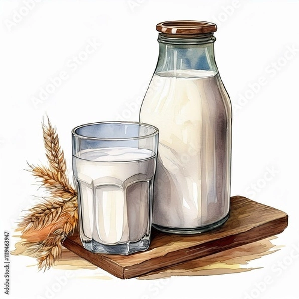 Obraz A charming and delightful watercolor depiction of fresh milk, perfect for ecofriendly brands and culinary food blogs