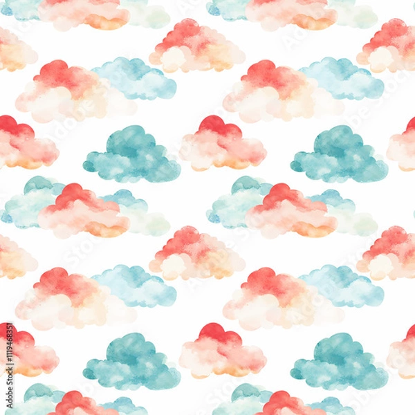 Obraz gentle watercolor clouds seamless pattern