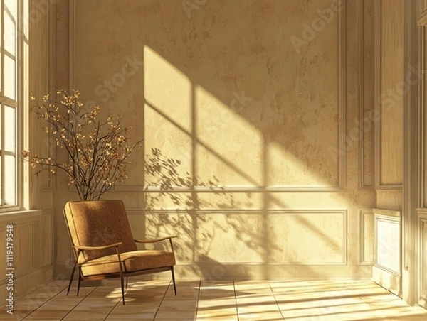 Fototapeta Artistic digital render a room with empty wall decor, ideal for design mockups