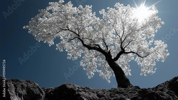 Obraz White tree on black ground