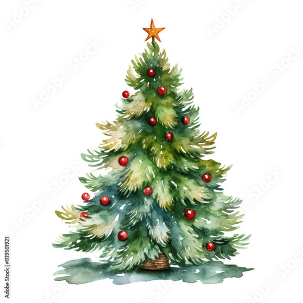 Obraz Watercolor Christmas tree traditional  isolated on transparent background Png	
