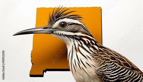 Fototapeta New Mexico map shape greater roadrunner bird symbol white background