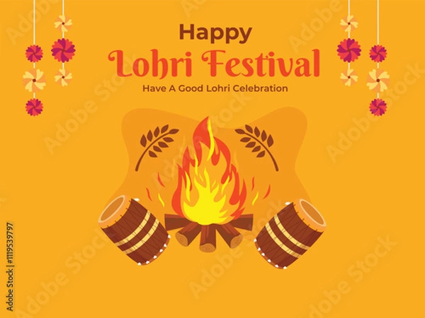 Fototapeta Happy Lohri festival of Punjab India background. lohri elements background. abstract vector illustration banner design