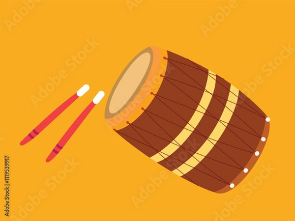 Fototapeta Vector Illustration for Happy Lohri. Indian traditional drum or dholak or dhol