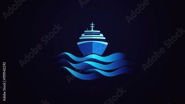 Obraz Blue cruise ship icon sailing on dark blue waves.