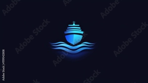 Obraz Abstract blue cruise ship icon on dark background.