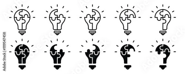 Fototapeta Light Bulb Jigsaw Puzzle vector icon illustration. stock vector. 