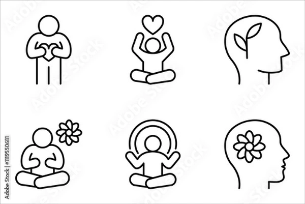 Fototapeta Mental health icon set. Collection of meditation, vector illustration on white background