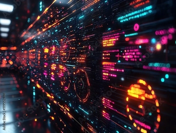 Fototapeta Futuristic Smart Grid Hub Showcasing Advanced AI Powered Energy Flow Monitoring and Data Analysis on Holographic Interfaces