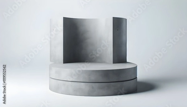 Fototapeta Gray concrete cylinder podium on an isolated white background. Clean and simple design for product presentation or display. 3D Rendering