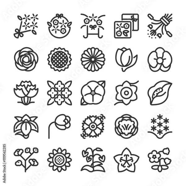 Fototapeta 花の種類と贈り物　アイコン　セット