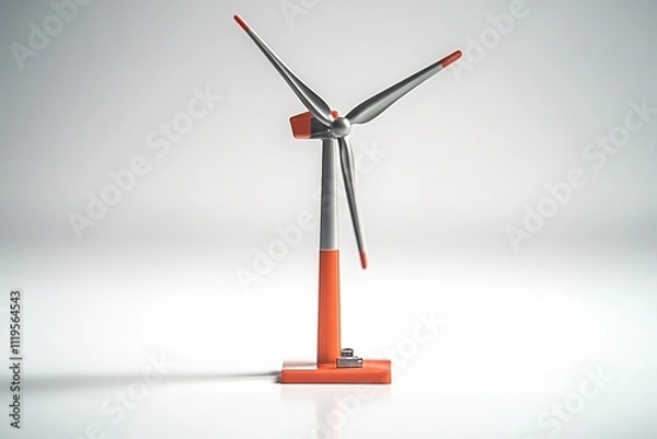 Fototapeta Red and gray wind turbine on white background, minimalistic design