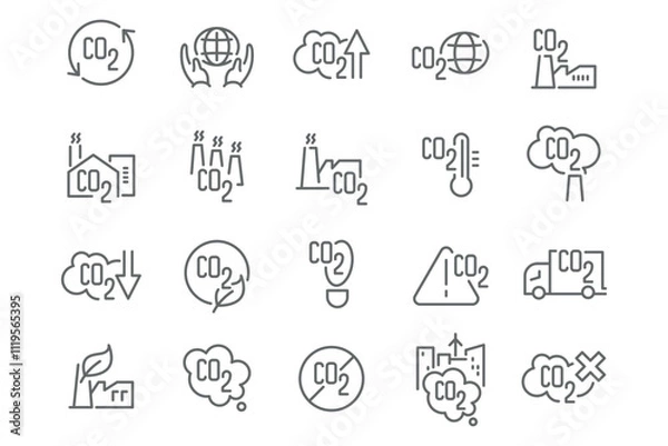 Fototapeta New Vector Icon Set: CO2 Emissions and Factories