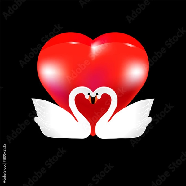 Fototapeta Swans on the background of a heart