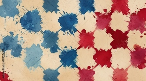 Obraz Watercolor texture background with a combination of blue and red geometric patterns