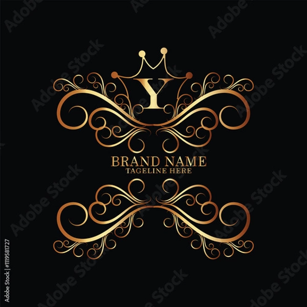 Fototapeta Web creative  initial  latter y logo design with modern business vector template.  creative isolated y monogram logo design with new latter logo golden color and black background . design of elements 