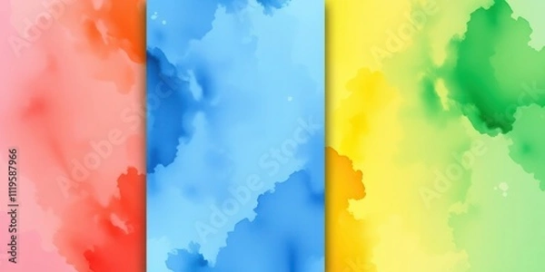 Fototapeta A bundle of colorful watercolor backgrounds perfect for business card or flyer design, set, colorful