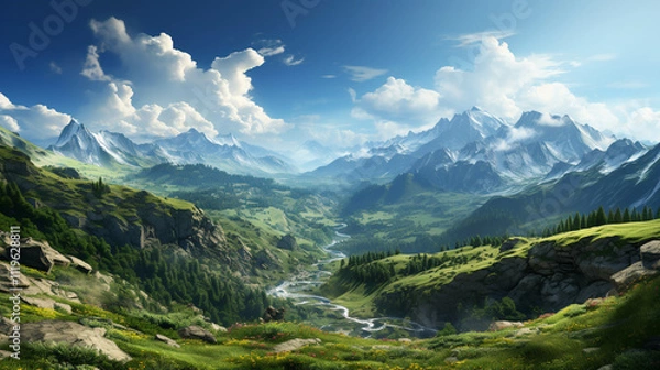 Fototapeta Clouds mountain landscape background